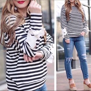 HALOGEN • Striped Tie Sleeve Shirt